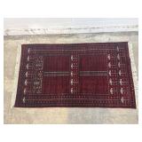 Vtg Hand Made Indian Red Palm Cashmere Area Rug