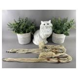 MCM Ceramic Feline, Macrame, Faux Foliage & More