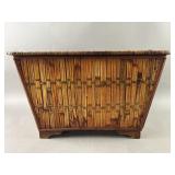 Antique Wicker/Bamboo Waste Basket, Brass Accents