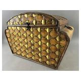Vintage Bamboo, Rattan, Brass Embossed Small Chest