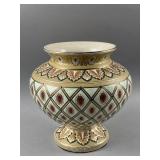 Hand-painted Ornate Bulbous Ceramic Footed Vase