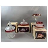 Indiana Glass Diamond Point Ruby Band Glass Set