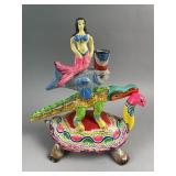 Hand-painted Mexican Ceramic Folk Art Candlestick