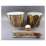 Antique Native American Log Drum, Mallets & More