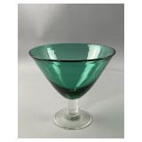 Signed MC Retro Fluted Green & Clear Glass Goblet