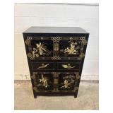 Vtg Chinese Black Lacquer & Gilt Cabinet