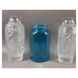 Clear Frosted Vase & Vtg Glass Canister