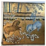 Vintage Japanese 2 Panel Gold Leaf Horse Theme