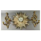 MCM Syroco "Sunburst" Clock/Acanthus Leaf Sconces