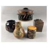 Signed Handmade Drip Glaze Jars, Stoneware & More