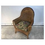 Vtg Wicker Armchair W/ Floral Upholstered Cushion