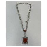Art Deco Sterling Silver & Carnelian Necklace