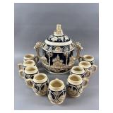 Vtg Marzi & Remy Stoneware Punch Bowl & Mugs