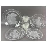 Vtg Art Nouveau Style Carved & Frosted Tableware