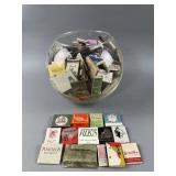 Large Glass Fishbowl & Collection of Vtg Matches