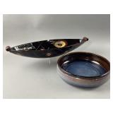 Vtg Enameled Ceramic Signed Freeform Bowl & More