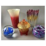 MCM & Vtg. Art Glass Iridescent Vases & Much More