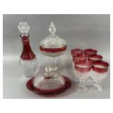 Vtg Indiana Glass Diamond Cut Ruby Glassware Set