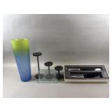 Signed Two Tone Glass Vase, Flatware & More