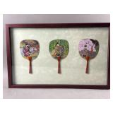 Vintage Japanese Uchiwa Hand Fans Shadow Box