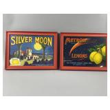 Framed "Silver Moon" and "Meteor" Crate Labels