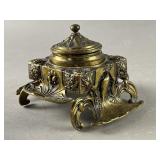 Antique Art Nouveau Ornate Gilt Brass Inkwell