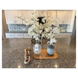 VASES - FAUX FLOWERS - WOOD CUTTING BOARD
