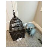 WOODEN BIRDCAGE & MANATEE SCULPTURE