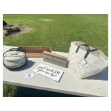 BASKET - WOOD SHELF - SIGNS - GLASS DISH