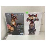 2-metal stained glass cat lamp signs