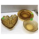 Vntg Glass Dishes, tiara amber, Marigold Carnival