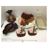 Misc, grapes in bowl, stoneware loaf pan, ashtray