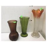 3 Glass vases, Diamond cut, Marigold
