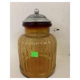 Vntg apothecary jar with metal lid, amberina
