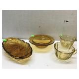 2 Amber Teacups, Vntg anchor Hocking bowl,
