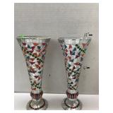 2 Glass Mosaic Prism Vases