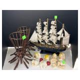 Chalkware Vntg Babies, Ship, candle Holders