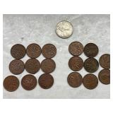 17 Canadian Pennies & 1 Canadian Quarter