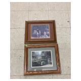 2- Framed Prints. Water Fountain & Street scene