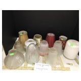 8 vintage glass shades and 4 small shades