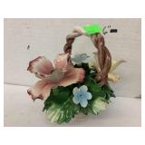Capodimonte Floral Basket, Italy, broken Flower