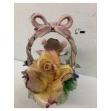 Capodimonte Floral Basket, Italy, broke petal