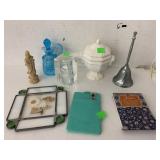 Misc, Fenton blue Cruet cracked, ID holder, Metal