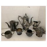 Silver Plated Pot, Pewter Cup, Misc Metal Dishes