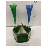 Pair CP Campaign Glasses & Stained Glass Dish