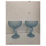 2cnt Vntg Indiana Glass Blue Pedestal Dishes
