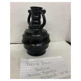 Vintage Black Beehive Double Handled Vase