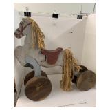 Antique Wooden Horse on Wheels Toy