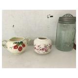 Vase, Sugar bowl, mason shaker jar