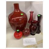 Red Glass, Glass Apples, Large Plastic Vase